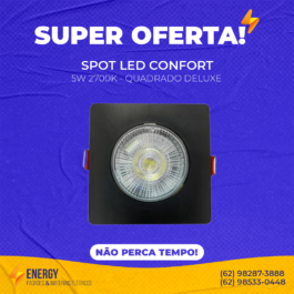 Spot Comfort Quadrado Preto 2700K